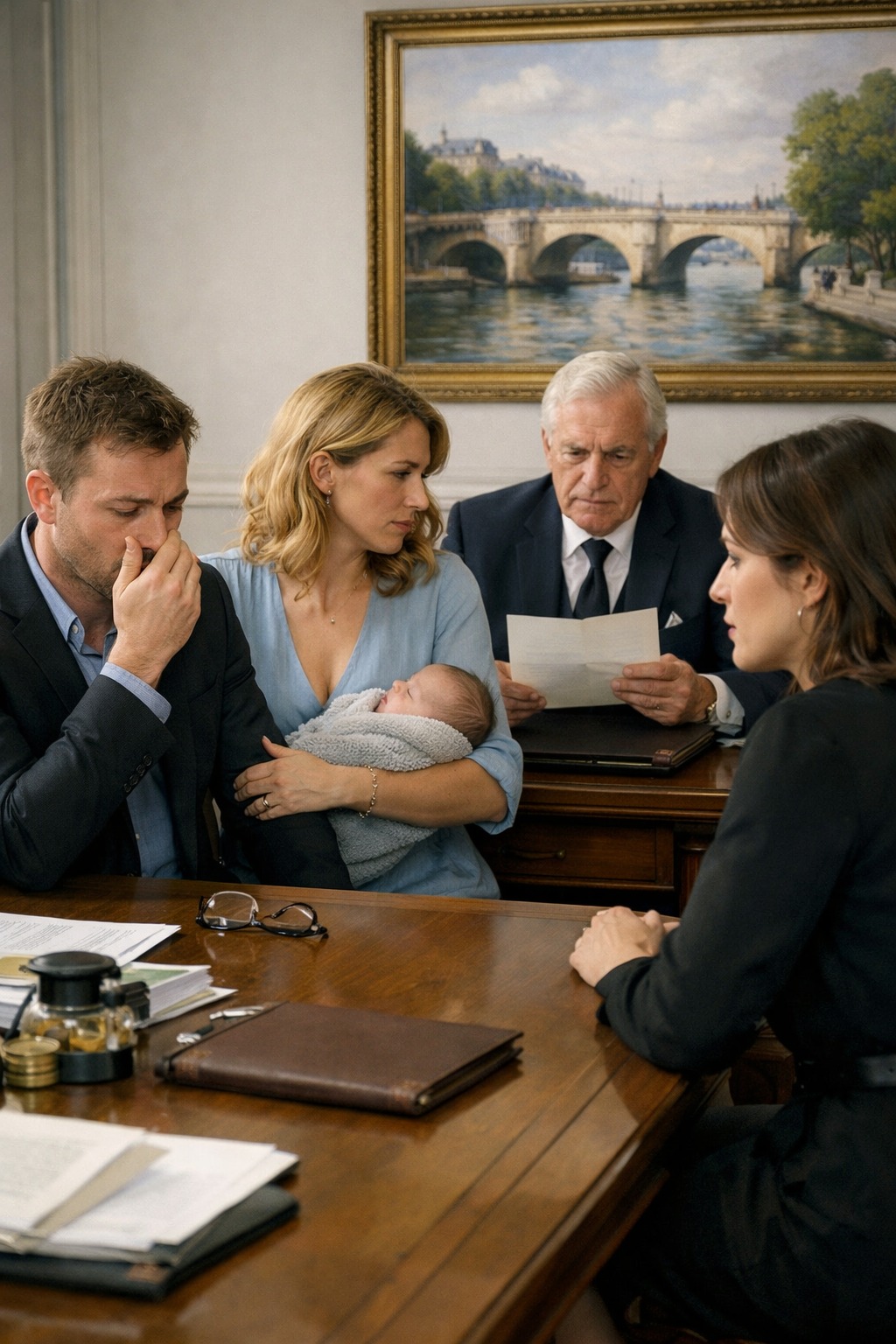 Mi esposo llevó a una señora y a su bebé recién nacido a la lectura del testamento de mi suegra... pero cuando el notario leyó su última carta, su rostro parecía...