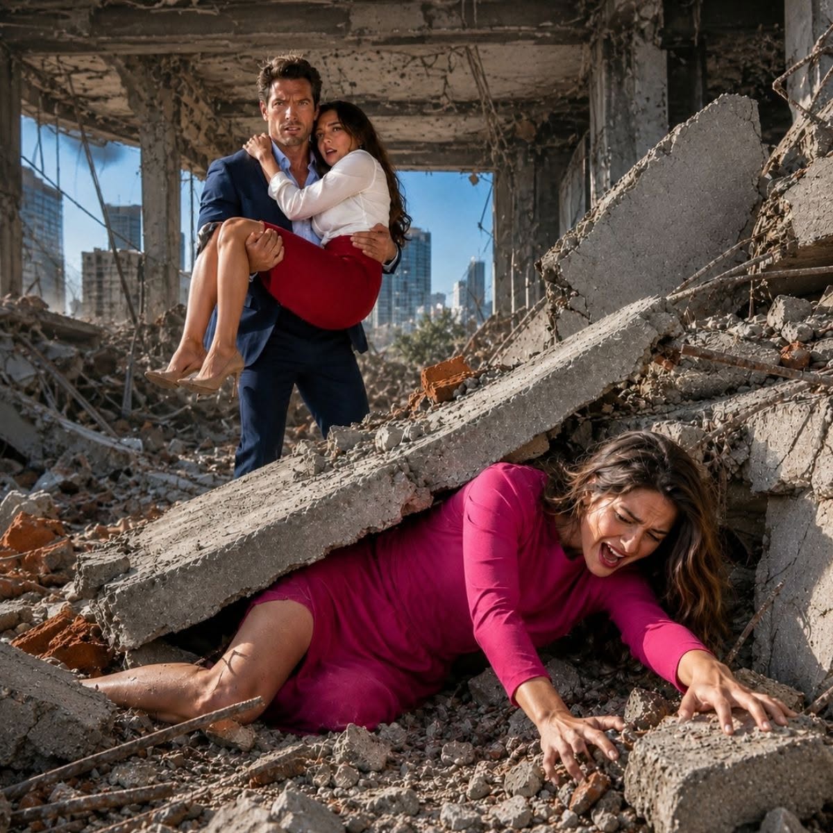 Durante el terremoto, quedé atrapada entre los escombros con mi hijo febril, pero mi esposo llevó a su secretaria con un esguince hasta la ambulancia. Justo entonces, mi padre llegó en helicóptero…