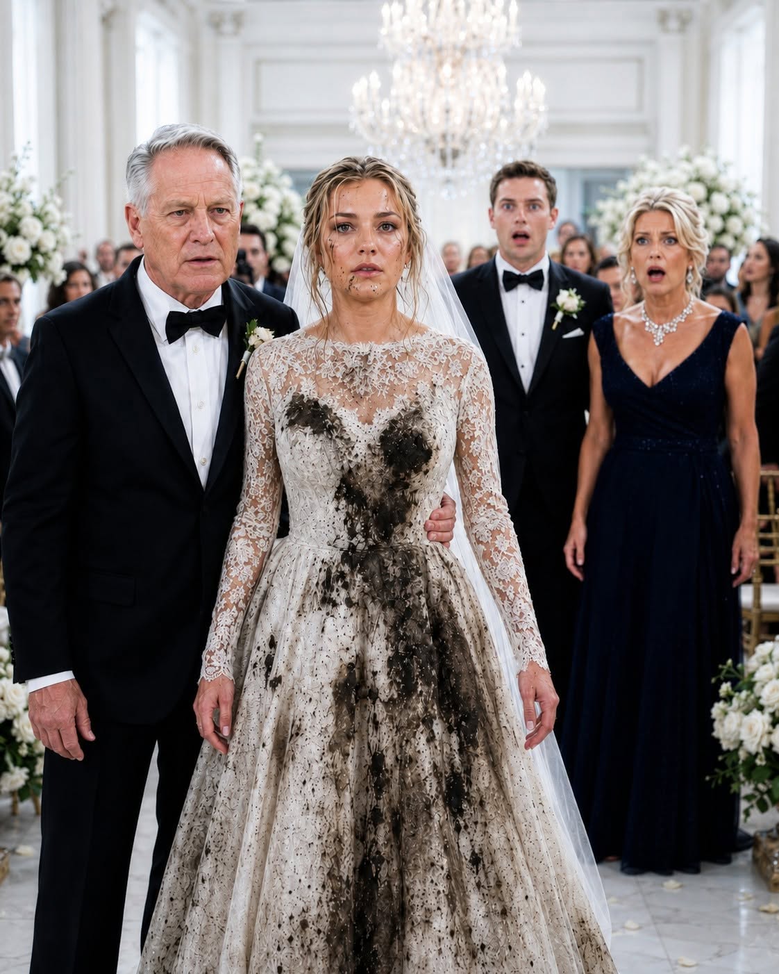 Mi suegra vertió algo asqueroso sobre mi vestido de novia y dejó una nota: "Conoce tu lugar". Delante de 200 invitados, me lo puse de todos modos, tomé del brazo a mi padre y caminé por el pasillo sin derramar una lágrima.